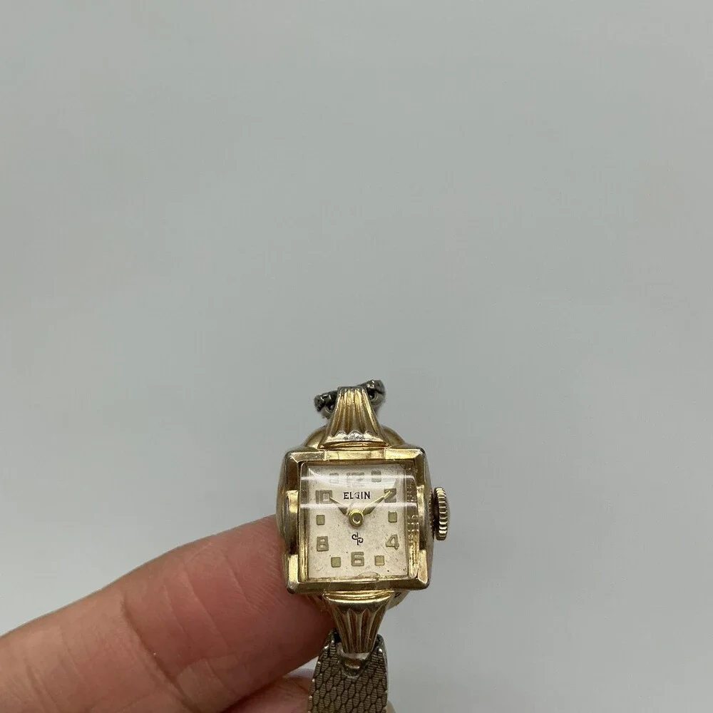 Vintage Elgin Womens Watch 14mm 10K Rolled Gold Plated Mesh Band Manual Wind